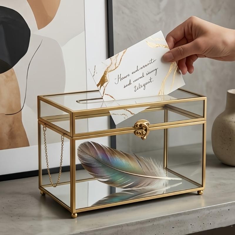 Transparante Glazen Envelop Bewaarbox met Sleuf en Sluiting, Kaart Display Case voor Planken en Tafelblad Bewaarruimtes