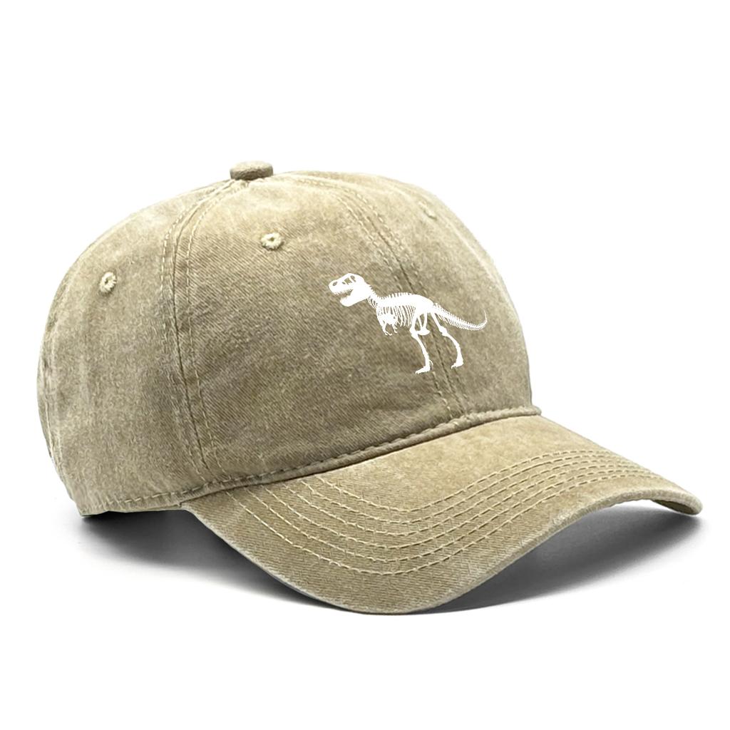 White Dinosaur Print Baseball Cap Skeleton Animal Adjustable Snapback Sun Cap Trucker Hat Washed Distressed Caps for Unisex