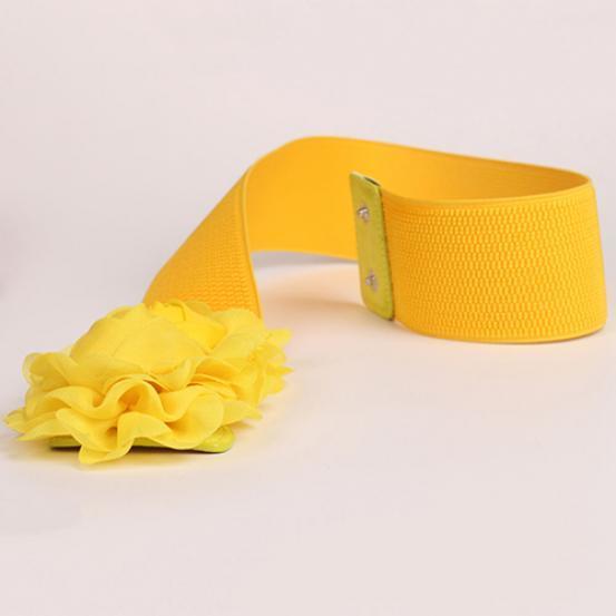 Women Girl Fashion Wide Stretch Elastic Waist Belt Solid Color Flower Waistband KTB