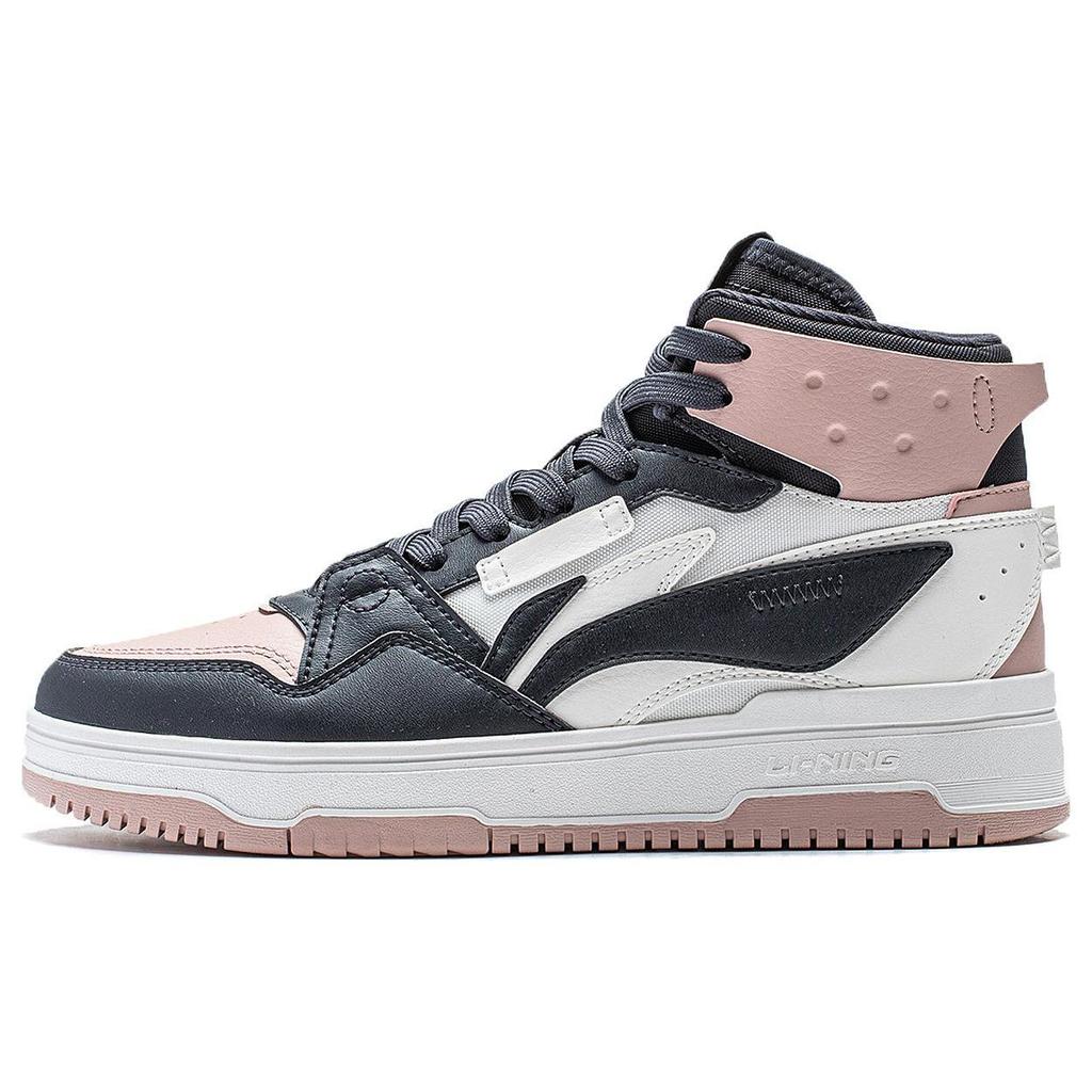 Li Ning Mountain Origin 2.0 Slip Resistant Abrasion Resistant High top Skateboard Shoes Women's Dark Blue White Pink AGCT346-5