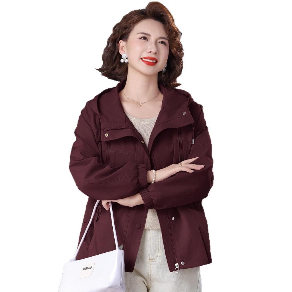 Spring Windbreaker Jacket for Petite and Middle-Aged Women, Wide-Sleeved Design