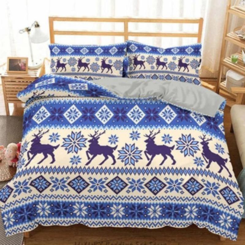 3D Digital Printing Christmas Three-Piece Set, Holiday Decoration Bedding Set