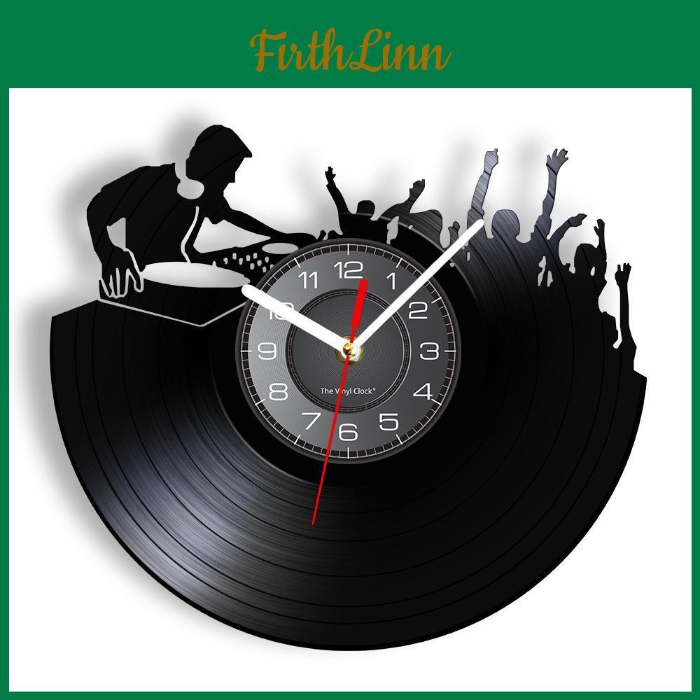 Club Dj Festival Music Night Booth Stage Turn Tables Night Club Wall Decor Wall Clock Disco Dance Party Vinyl Record Wall Clock