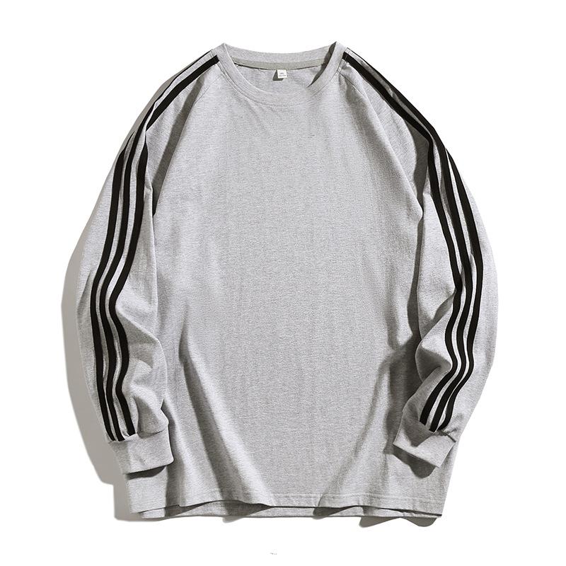 

Мужская футболка весна-осень в полоску с длинным рукавом, свободная рубашка с круглым вырезом XL серый