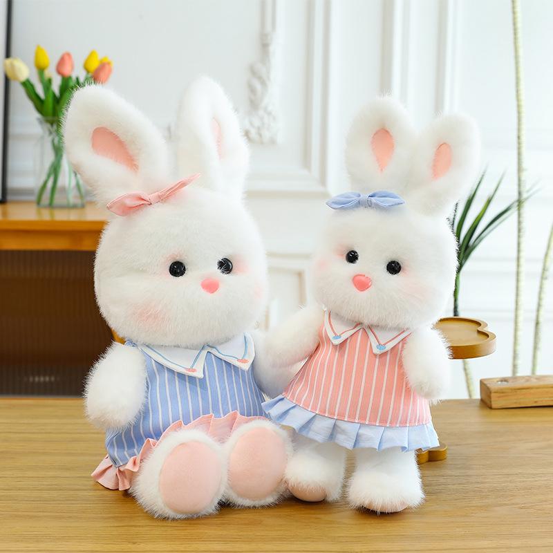 New Cute Jk Vertical Pattern Skirt Little White Rabbit Plush Toy Couple Rabbit Doll Give Girls Children Birthday Gifts
