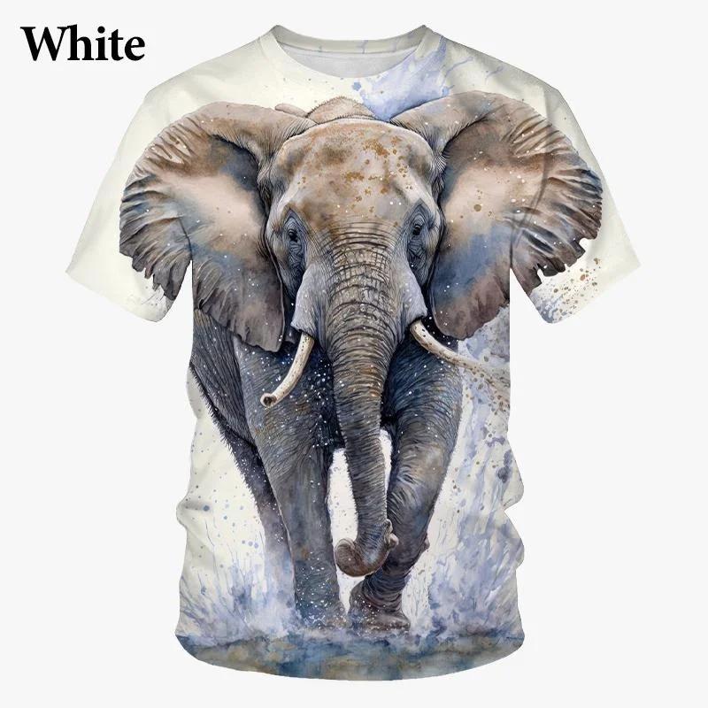 Summer Round Neck 3D Elephant  Pattern Print Top Fashionable Casual Hip-hop Personality Short Sleeved Men's T-shirts
