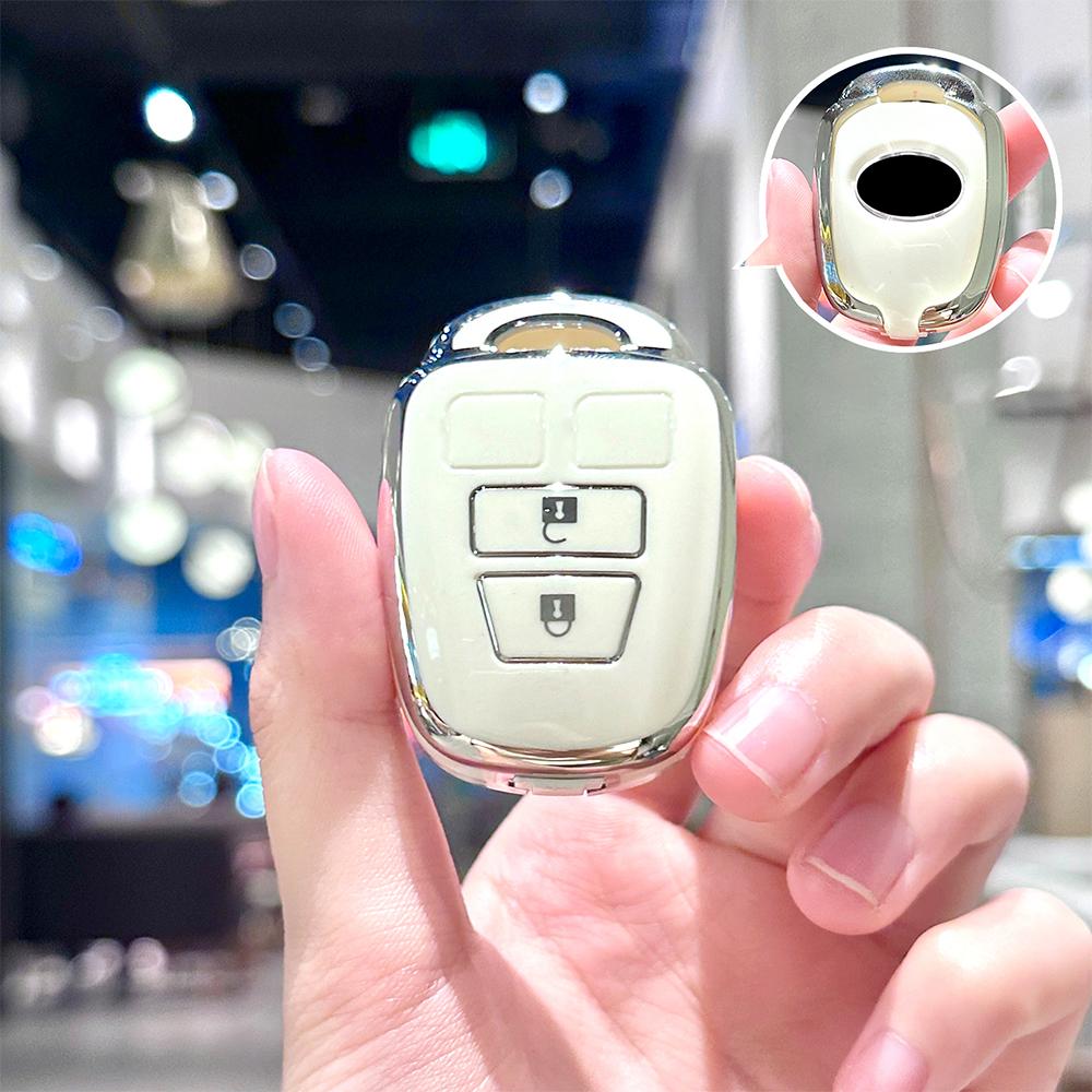 

Fashion TPU Silver Edge Car Key Shell Case Fob Cover For Toyota RAV4 HiAce Land Cruiser Aqua Ractis Corolla Vitz Accessories 2 buttons білий