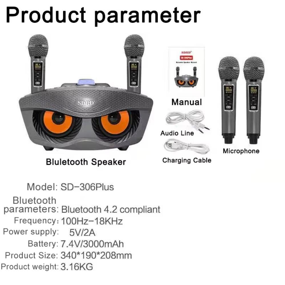 SD306 Dual Microphones Speaker Dual Microphones Karaoke Player Wireless Bluetooth Speaker  Karaoke