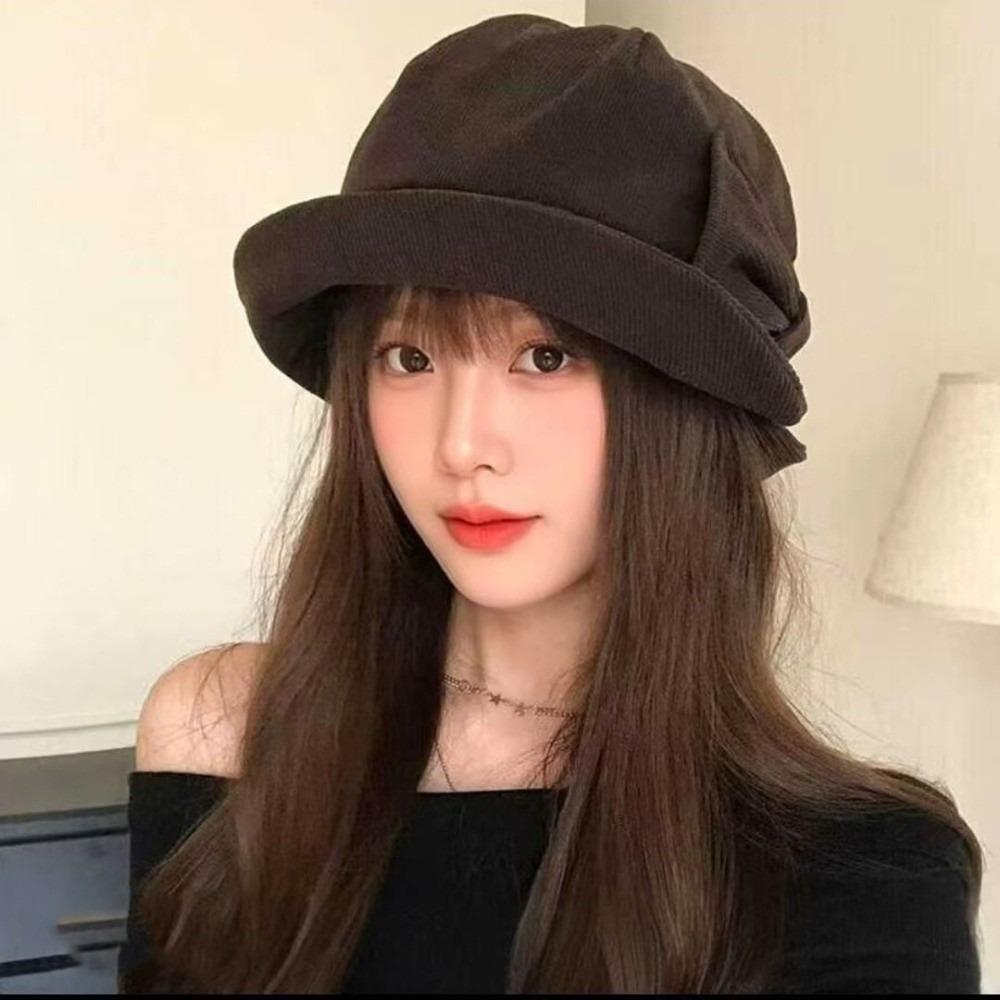 Small Brim Corduroy Bucket Hat Bowknot Basin Cap Vintage Fisherman Cap Lady Accessory