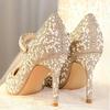 Mode Europäische und Amerikanische Perlen Hochzeitsschuhe Brautschuhe Strass High Heels Design Sinn Nische Glas Sandalen