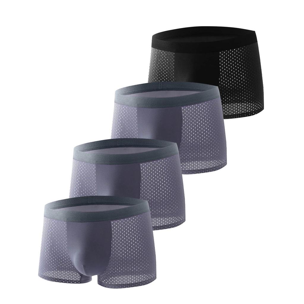 Men's Black Ice Silk Mid-Waist Breathable Mesh Boxer Briefs