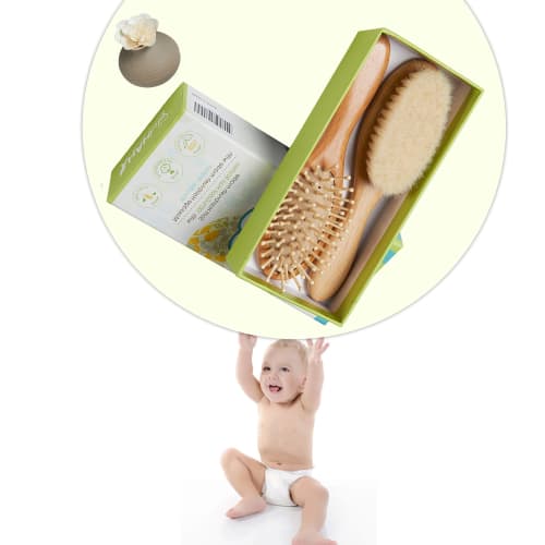 ZHILY Baby Hair Brush (Goat Hair) & Comb Set. A Soft Brush for Soft Hair. Gentle On the Scalp. Handle Hairbrush for Smooth, Manageable Hair. A Perfect