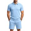 Men's Summer Jacquard Polo Shirt and Shorts Set Casual Loose Fit Lapel Collar 2-Piece Outfit