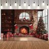 Christmas Classic Themed Photography Background Fireplace Xmas Tree Window Gifts Family Friends Party Decor Photo Backdrop Prop6