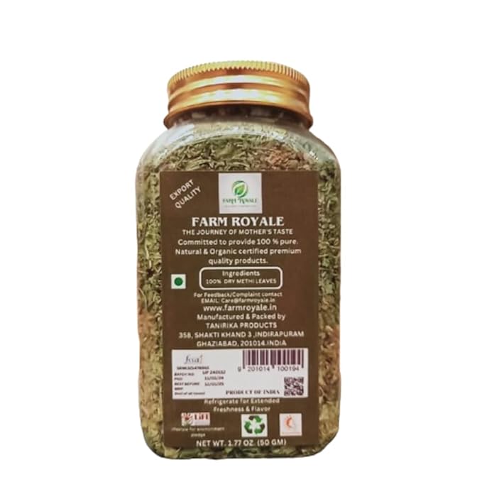 Farm Royale Kasuri Methi 50g | Premium Dried Fenugreek Leaves | Farm Fresh & Natural