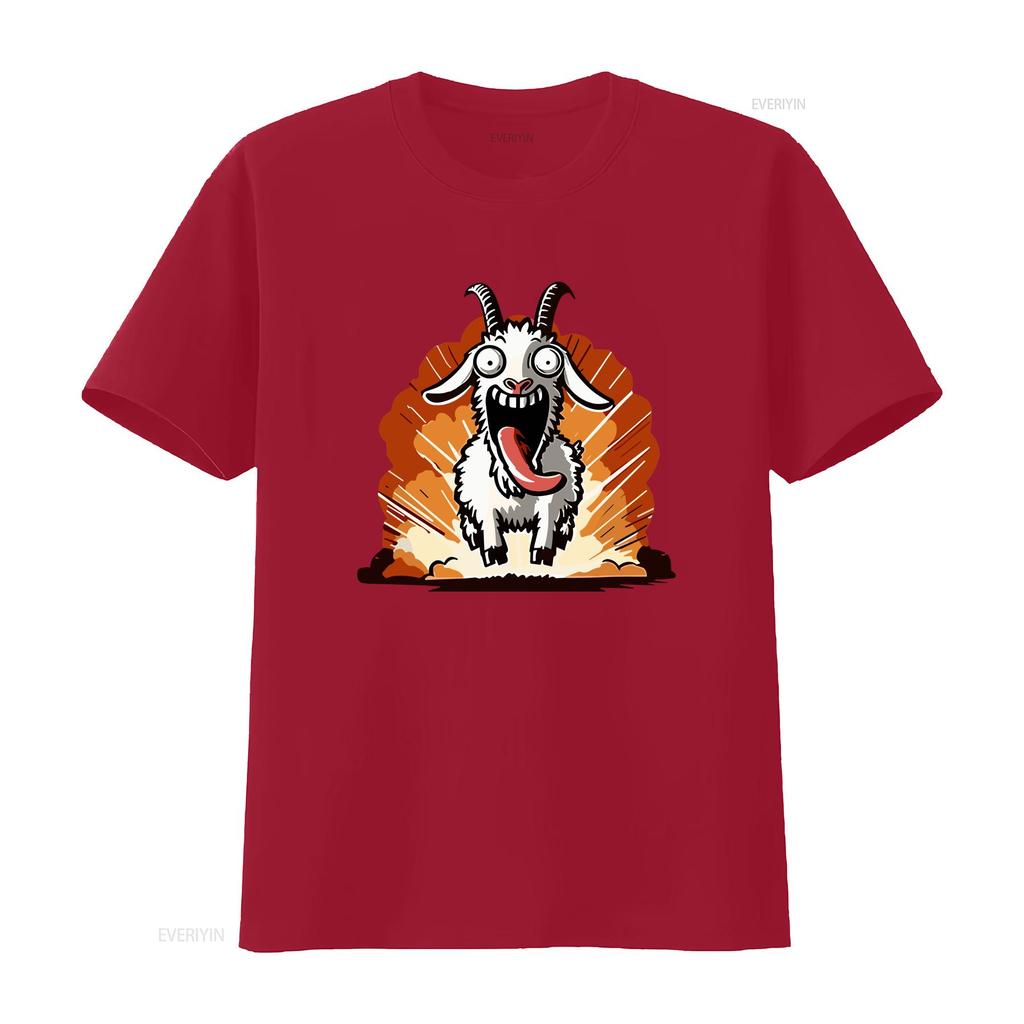 Crazy Goat Simulator Lustiges Tierhumor Unisex T-Shirt Vintage Gewaschen Stilvoll Dehnbar Atmungsaktiv Oberteil Für Den Alltag Lässig