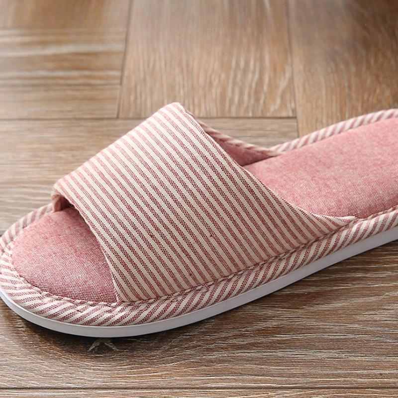 Gestreifte Damen Hausschuhe Hausschuhe Flip Flops Frau Weiche Sohle Indoor-Hausschuhe Offene Zehenpartie Paarschuhe