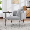Modern single armchair with comfortable fabric backrest and two storage compartments, complemented by a practical side table.