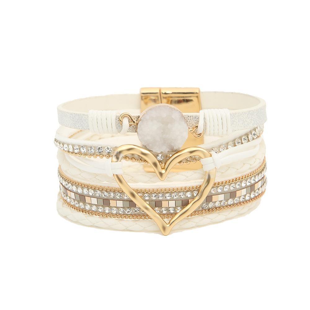 1PC Hot-selling multi-layer leather bracelet hand-woven bracelet gold love lady bracelet