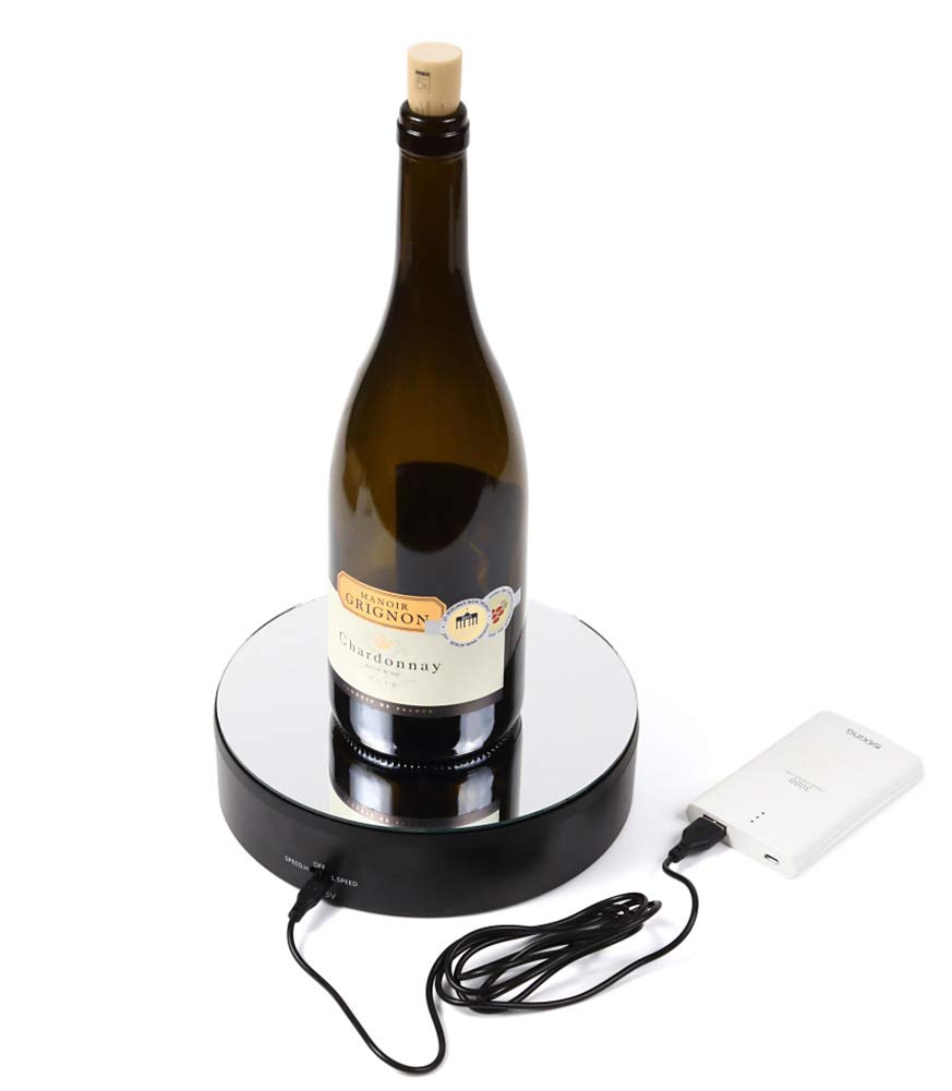 R-STYLE 4kg Weight Capacity, 20cm Diameter, 360-Degree Mirror Turntable, Electric Turntable with Battery and USB Power Supply, Low Power Consumption,