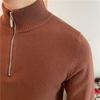 Men Half Zipper Long Sleeve Solid Color Business Fitted Knit Sweater Bottoming Shirt