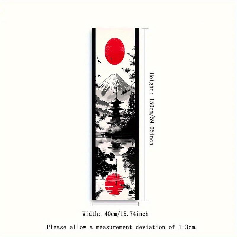 Tapiz Largo del Monte Fuji Japonés - Ukiyo-E Sol Rojo Lavado a Tinta Colgante de Pared Vertical Para Decoración de Dormitorio Sala de Estar