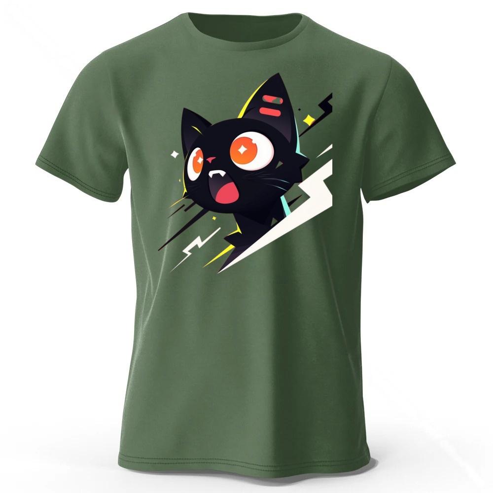 Cool Black Cat Trend Pure Cotton Short Sleeved Summer Men Fashion Daily Street Wear Plus Size Comfortable Soft Casual Tshirt