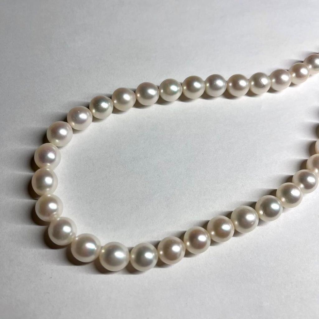 Used Aurora Interference colorLarge Beads Akoya Pearls 8.0-8.5mm Necklace Silver Engraved Pearl Necklace Pearl