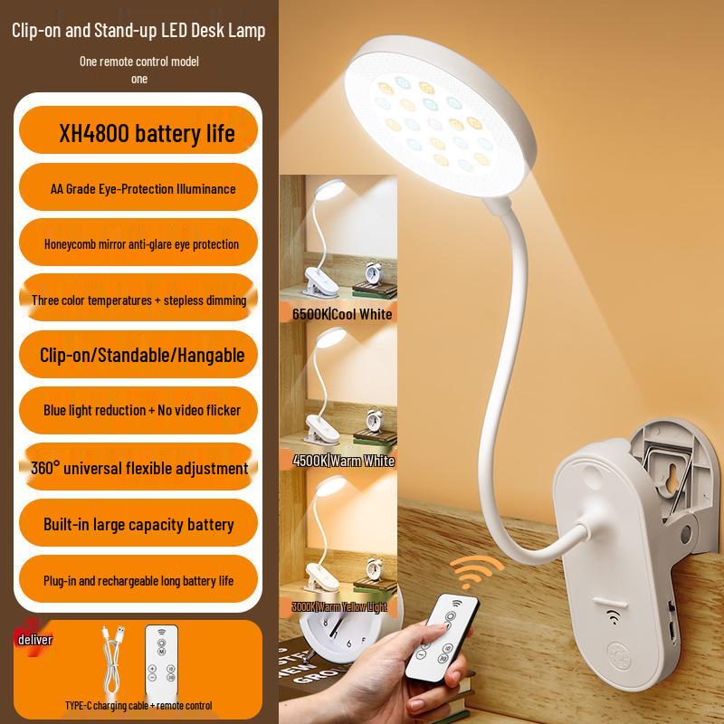 Rechargeable LED Clip-on Desk Lamp: Eye-Protecting, Super Bright Study Lamp