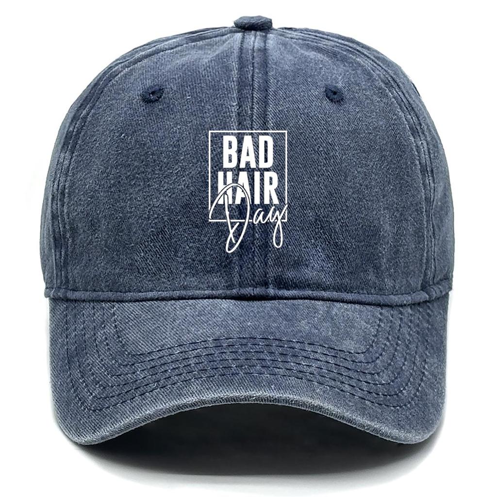 BAD HAIR Day" Print Adjustable Baseball Cap, White Text Sports Hat Retro Fit Casual Hip Hop Snapback Sun Hat