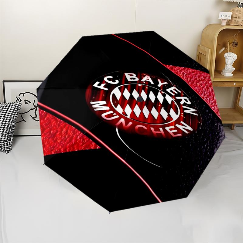 FC Bayern München Logo Print Automatic Umbrella, 8 Rib Iron Frame, Plastic Handle, Suitable for Outdoor Travel &Daily , Ideal Gift