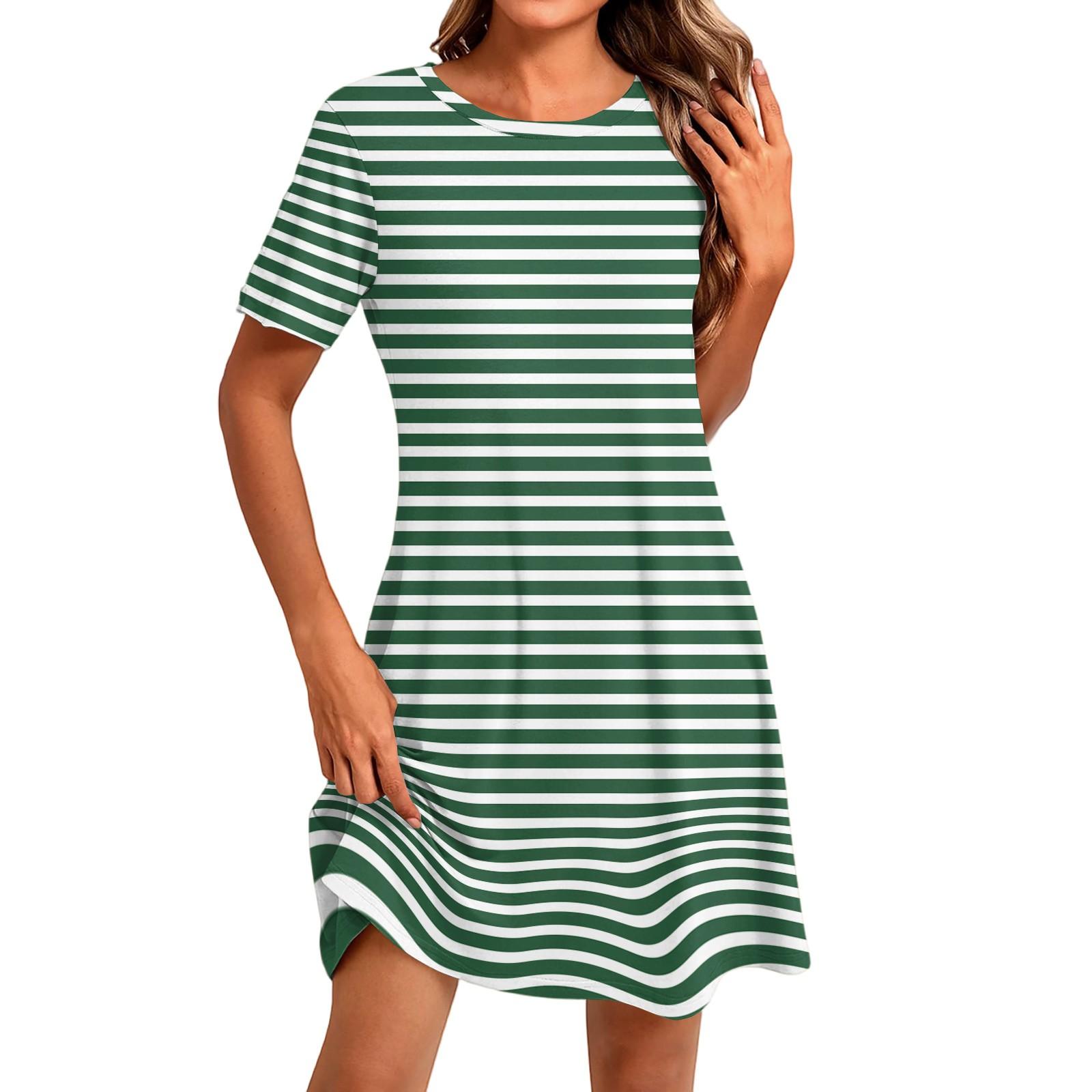 

Женское модное повседневное платье с круглым вырезом и коротким рукавом M зелёный