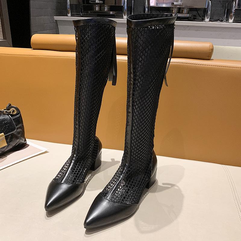 Long Boots Women's New Summer Wear In 2025 Pointed Hollow Boots Thick Heel High Cool Boots