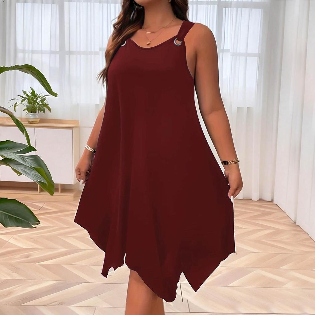 Women's Plus Size Casual Loose Fit Round Neck A Line Strapless Sleeveless Dress