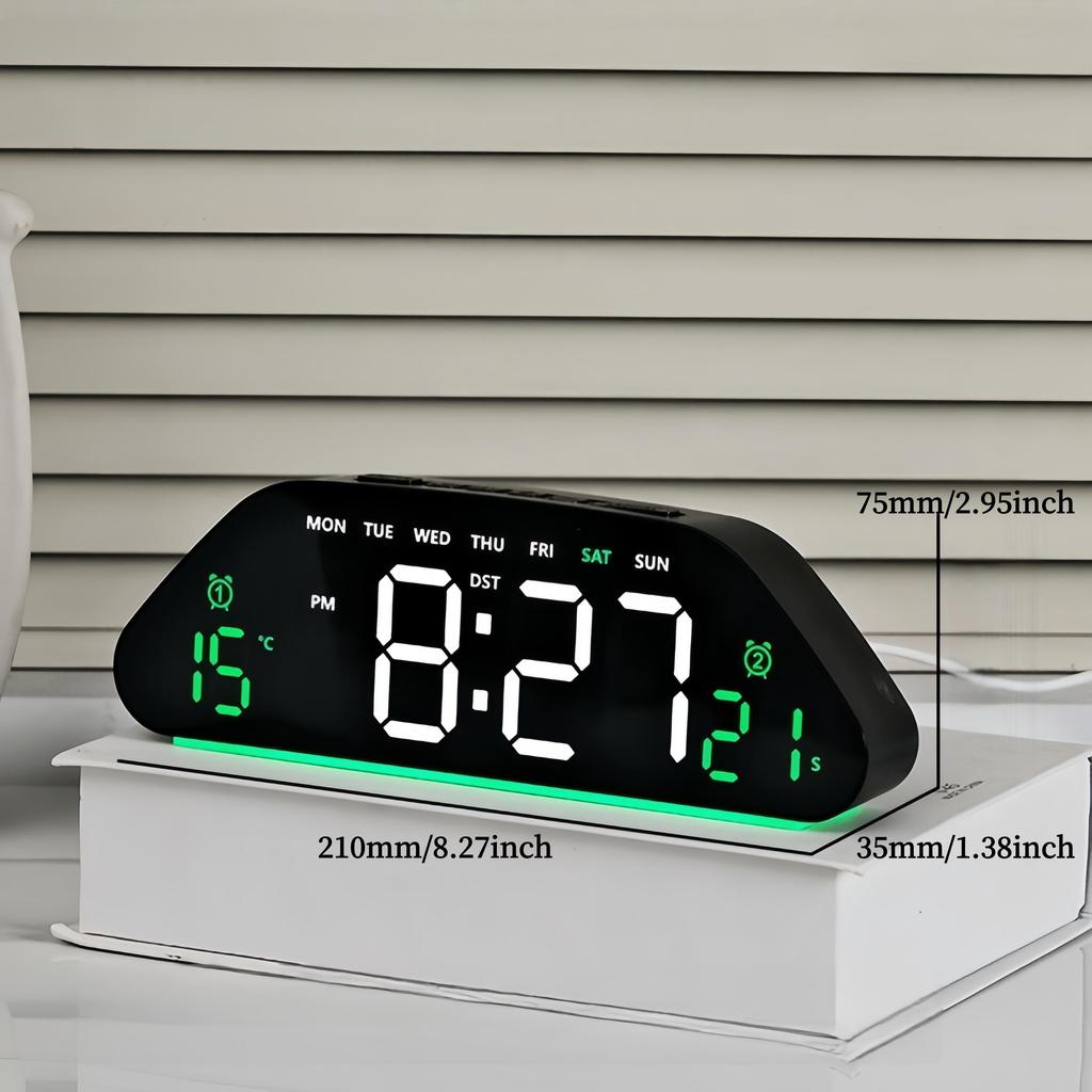 LED Digital Alarm Clock Temperature Week Date Display Timer Brightness Adjustment Electronic Table Clock with Ambient Light