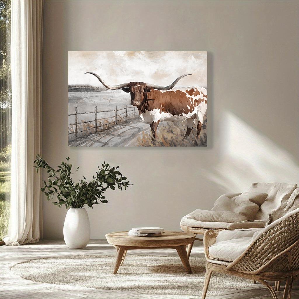 Farm Animal Highland Cow Photography Wall Art Canvas Painting Posters Prints Black White Farmhouse Wall Decor Home Decoration