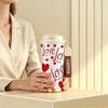 532ml Coffee Mug Full Print Love Heart Motif Strap Coffee Cup Unisex Commuter Coffee Mug Portable Travel Coffee Mug 304Steel Hot Cold Cup