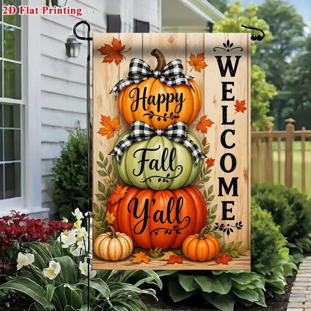 1D Flat Printing Garden Flag 1pc, Welcome Fall Pumpkins Garden Flag - Double -Sided Print, Durable Polyester Outdoor Decor