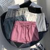 Women Casual Shorts Elastic Waistband Adjustable Drawstring Sport Shorts Solid Color Wide Leg Home Shorts