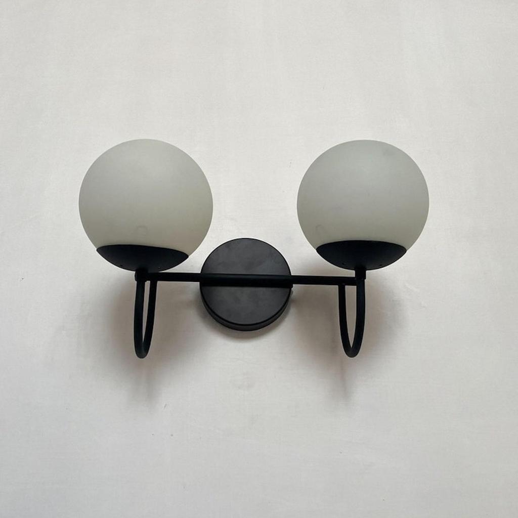 Wall Sconce 2 Glass Globe Handmade Wall Light Matte Black Sputnik Modern Mid Century Light Fixture Décor