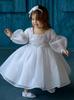 Robe de baptême à manches longues pour premier anniversaire avec chapeau pour filles - Robe formelle bouffante pour fête d'enfants