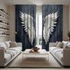 2pcs Set Glam Style Semi-Sheer Curtains   White Angel Wings Print on Deep Blue Textured Background   Polyester    Machine Washa