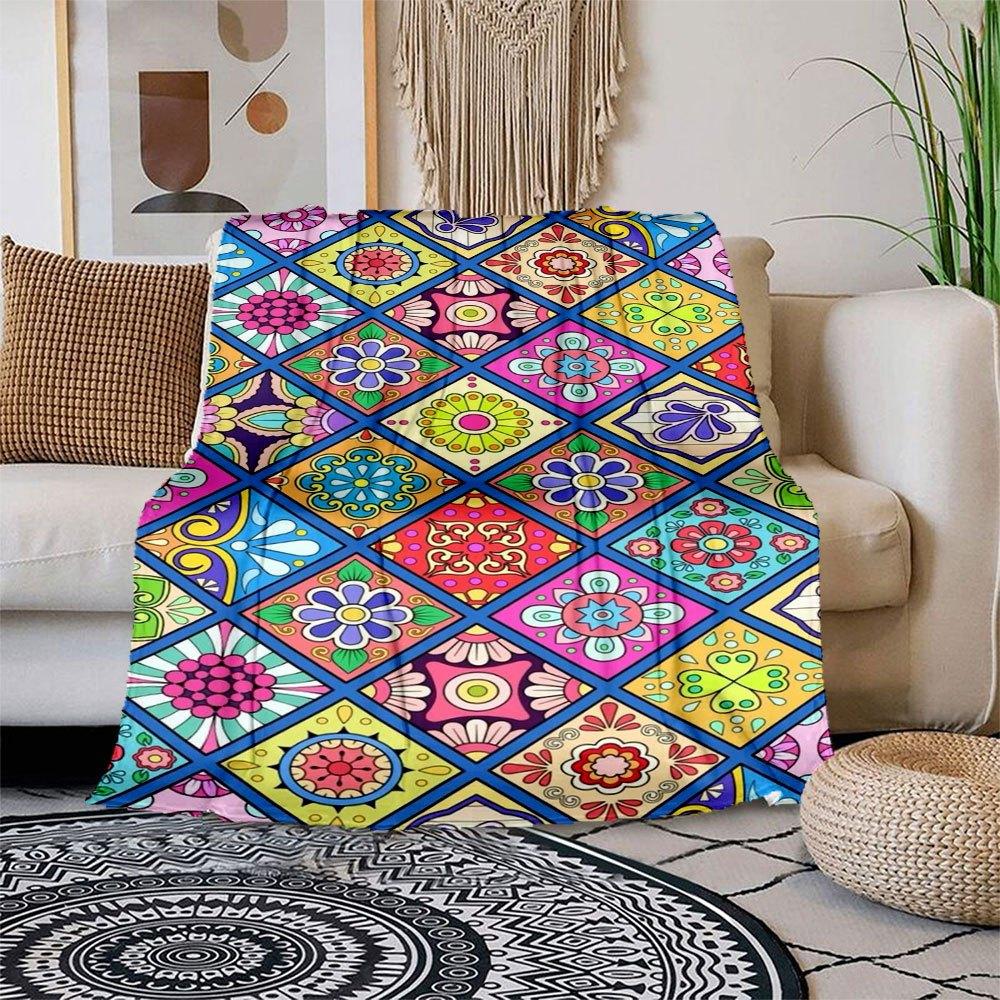 

Colorful Mexican Tile Pattern Phone Case CoverBlanket Flannel Throw Blanket for Sofa, Bed, Travel, Camping, Office, Couch, Chair, And Bed Gi 150x180cm
