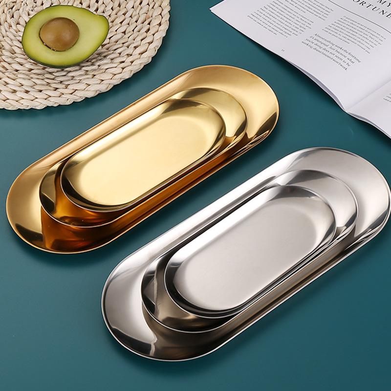 Gold Stainless Steel Oval Tray - Jewelry, Towel, or Korean BBQ Use