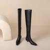 Krazing Pot Cow Skin Autumn Winter Shoes Low Heels Elastic Boots Big Size 46 Women Keep Warm Over-the-knee Boots