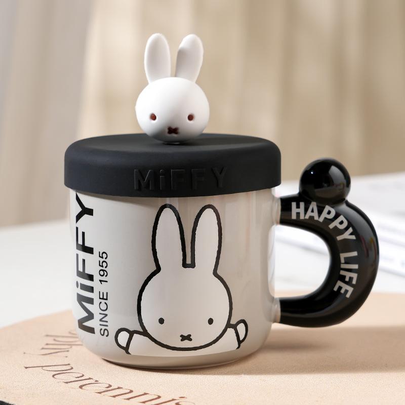 High Value Cartoon Miffy Ceramic Cup with Lid for Home Cute Couple Water Cup Gift Box Creative Souvenir Mug