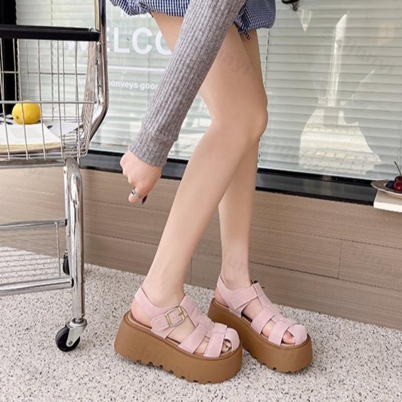 Fashion Retro Woman Shoes 2025 Summer Clogs Heel Increasing Height Female Sandal Platform Hollowed Out Roman Sandals Sandalias De Mujer