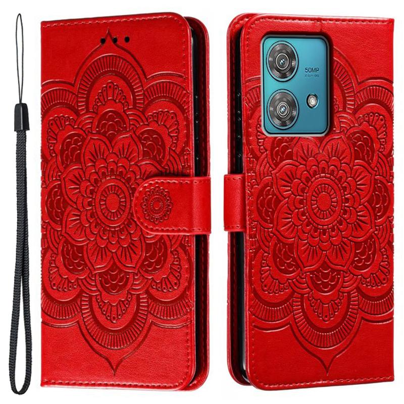 For Motorola Edge 40 Neo 5G Case PU Leather Mandala Imprinted Design Wallet Phone Cover