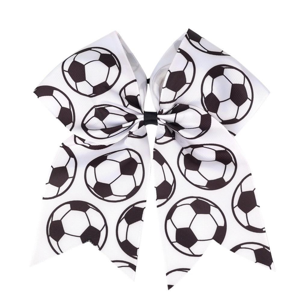 Trendy Colorful Football Pattern Bow Hair Clip Fashion Cute Fabric Ribbon Hair Rope Soft Elastic Hairpin Fan Gear