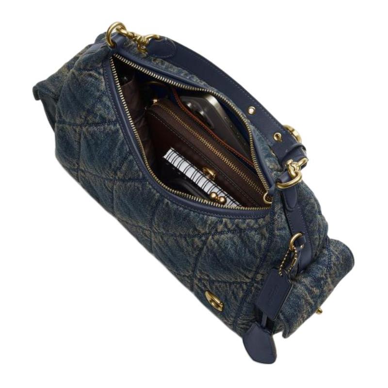 COACH PocketJuliet 30 Denim Quilted Detail Fabric Shoulder Bag Large Women's Dark Indigo